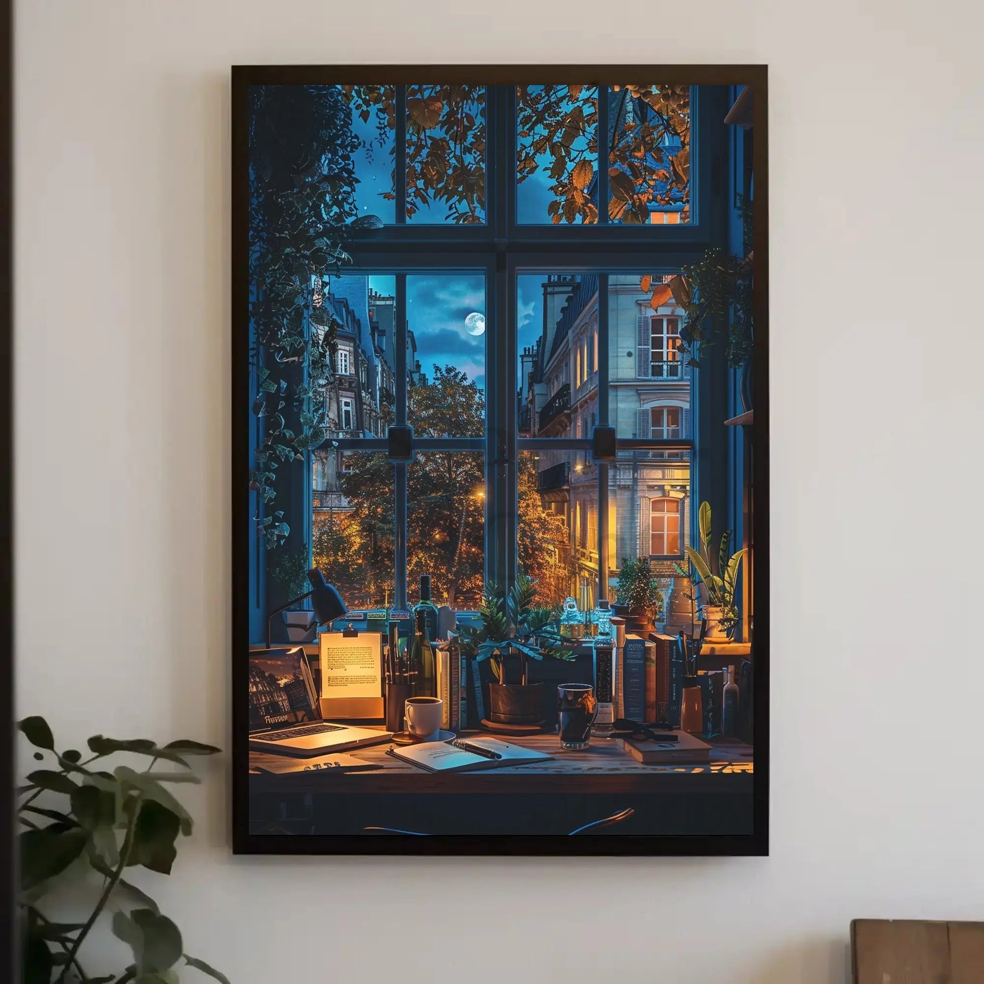 Cozy Study Nighttime Ambiance Modern Workspace Artistic Poster PosterGoat