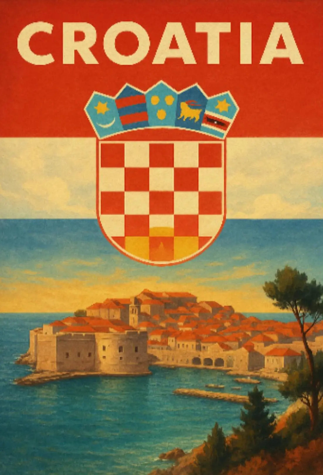 Croatia Coastal Charm Vintage Travel Poster PosterGoat