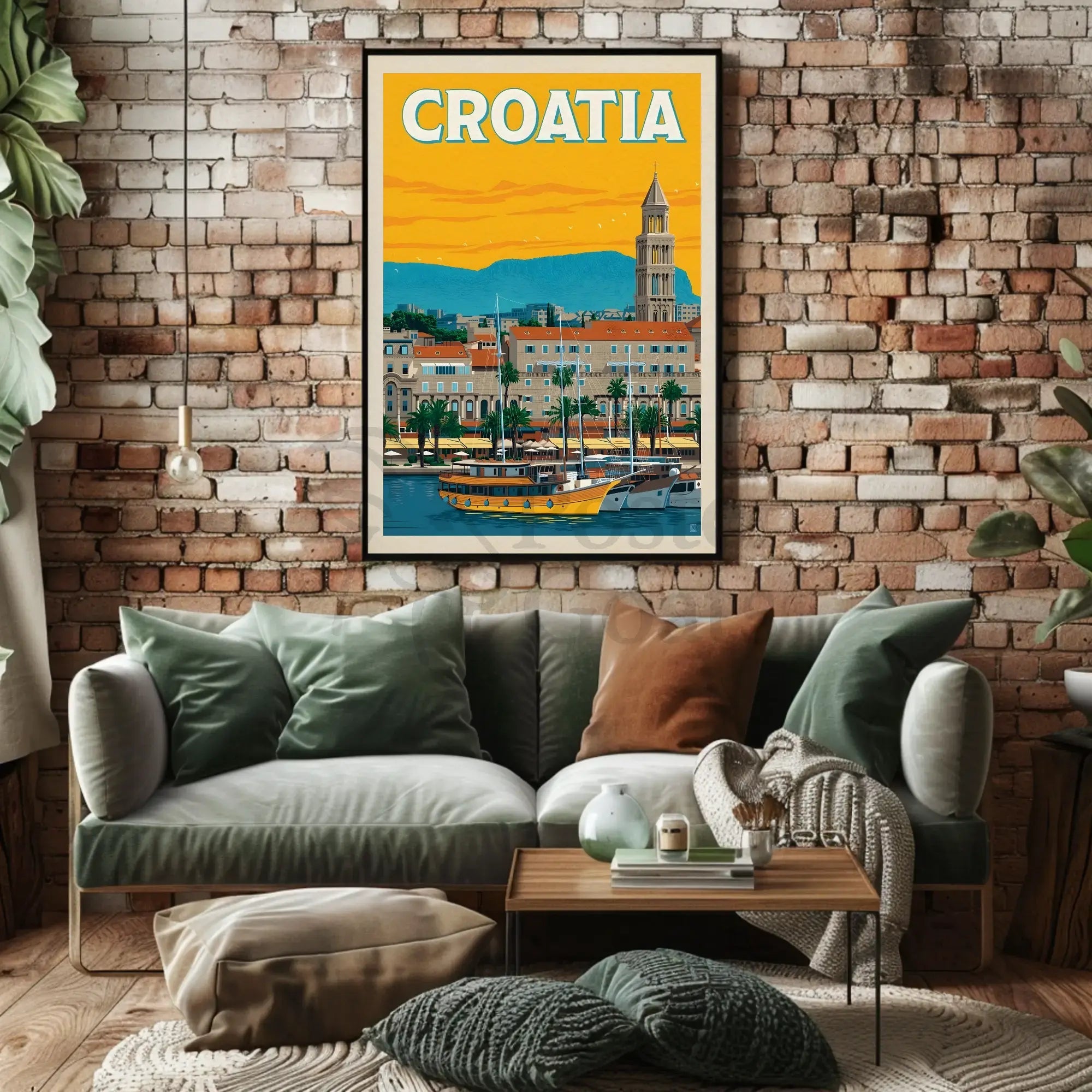 Croatia Coastal Cityscape Travel Poster PosterGoat