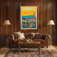Croatia Coastal Cityscape Travel Poster PosterGoat