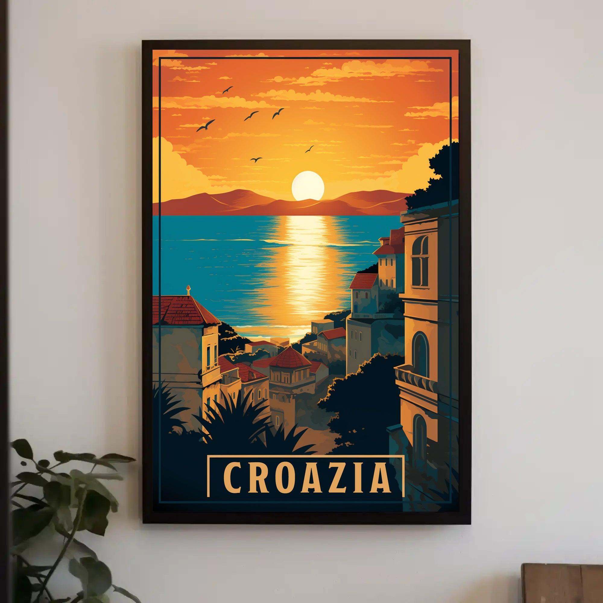 Croatian Coastal Sunset: Vintage-Style Travel Poster PosterGoat
