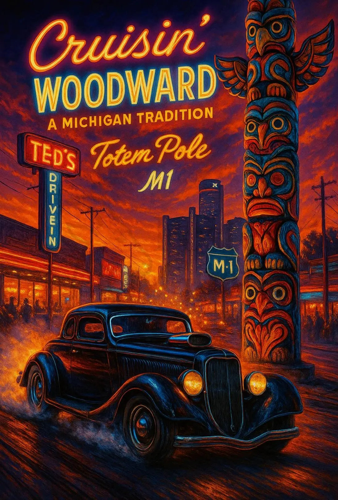 Cruisin' Woodward Classic Car Cultural Heritage Poster PosterGoat