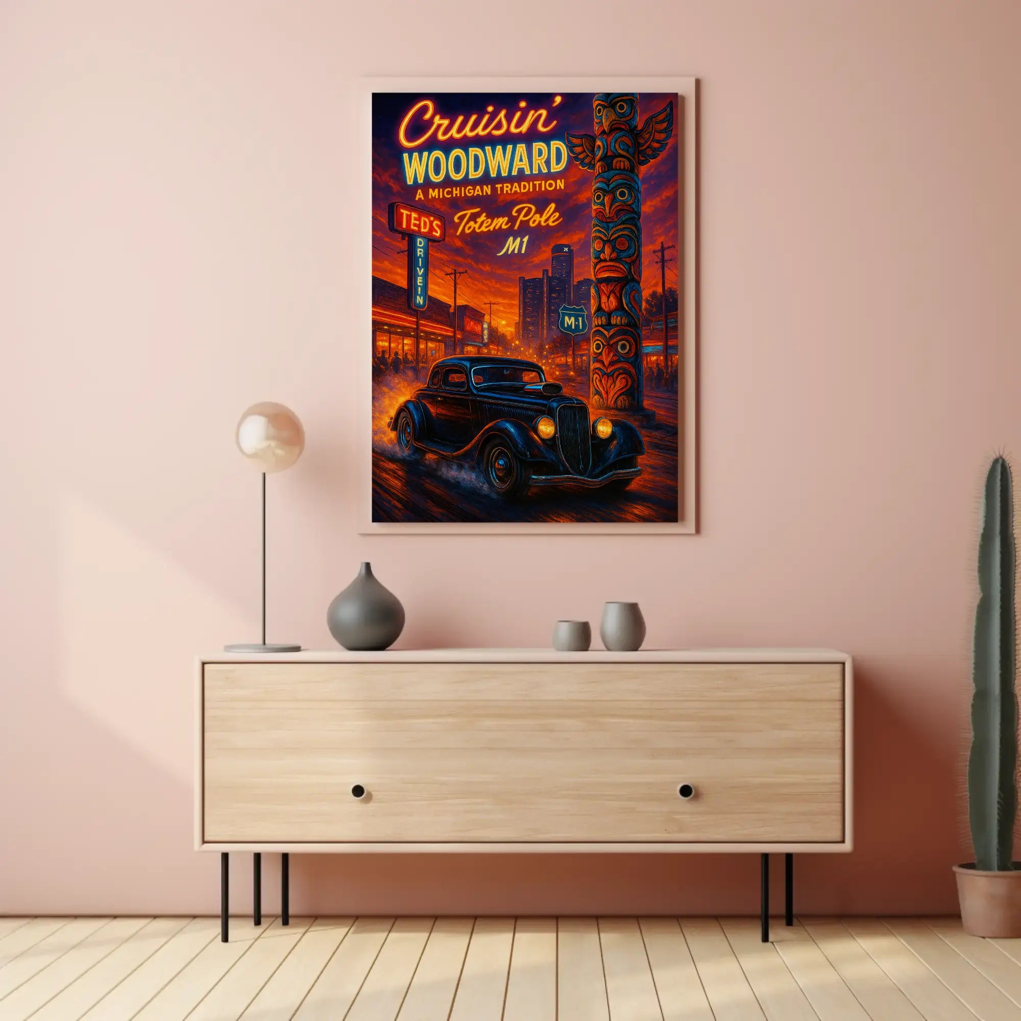 Cruisin' Woodward Classic Car Cultural Heritage Poster PosterGoat