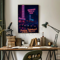 Cruising Woodward Avenue: Retro Neon Car Culture Poster PosterGoat
