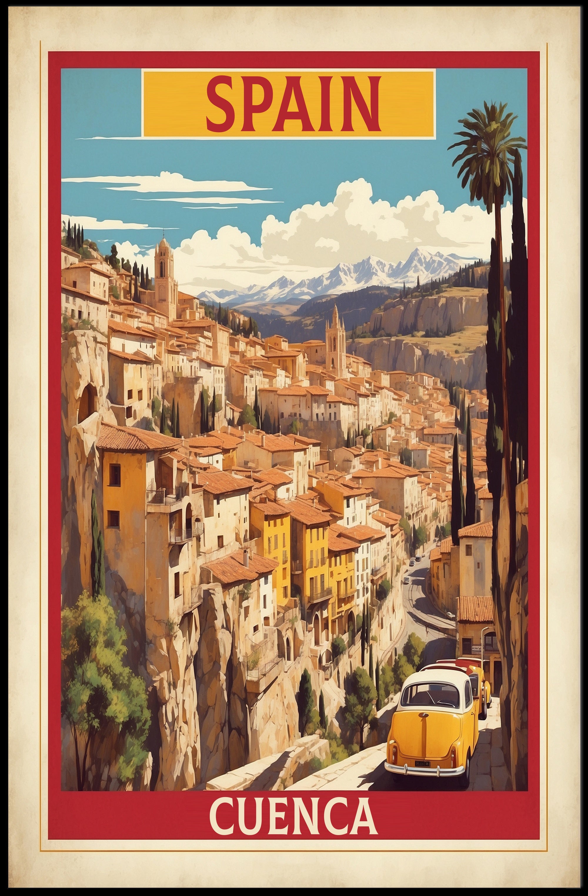 Cuenca Cityscape Vintage Travel Poster PosterGoat