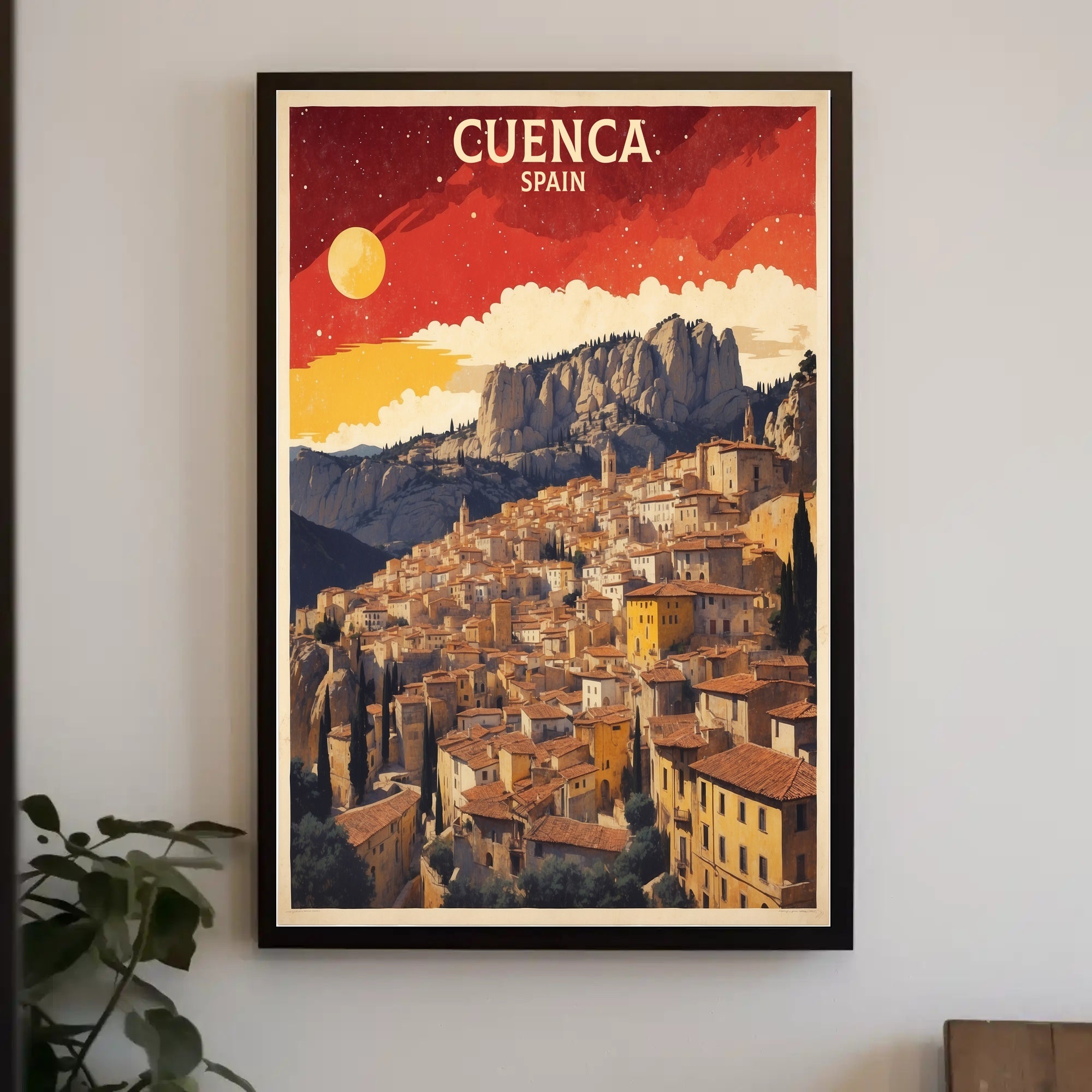 Cuenca's Iconic Hanging Houses Travel Poster PosterGoat
