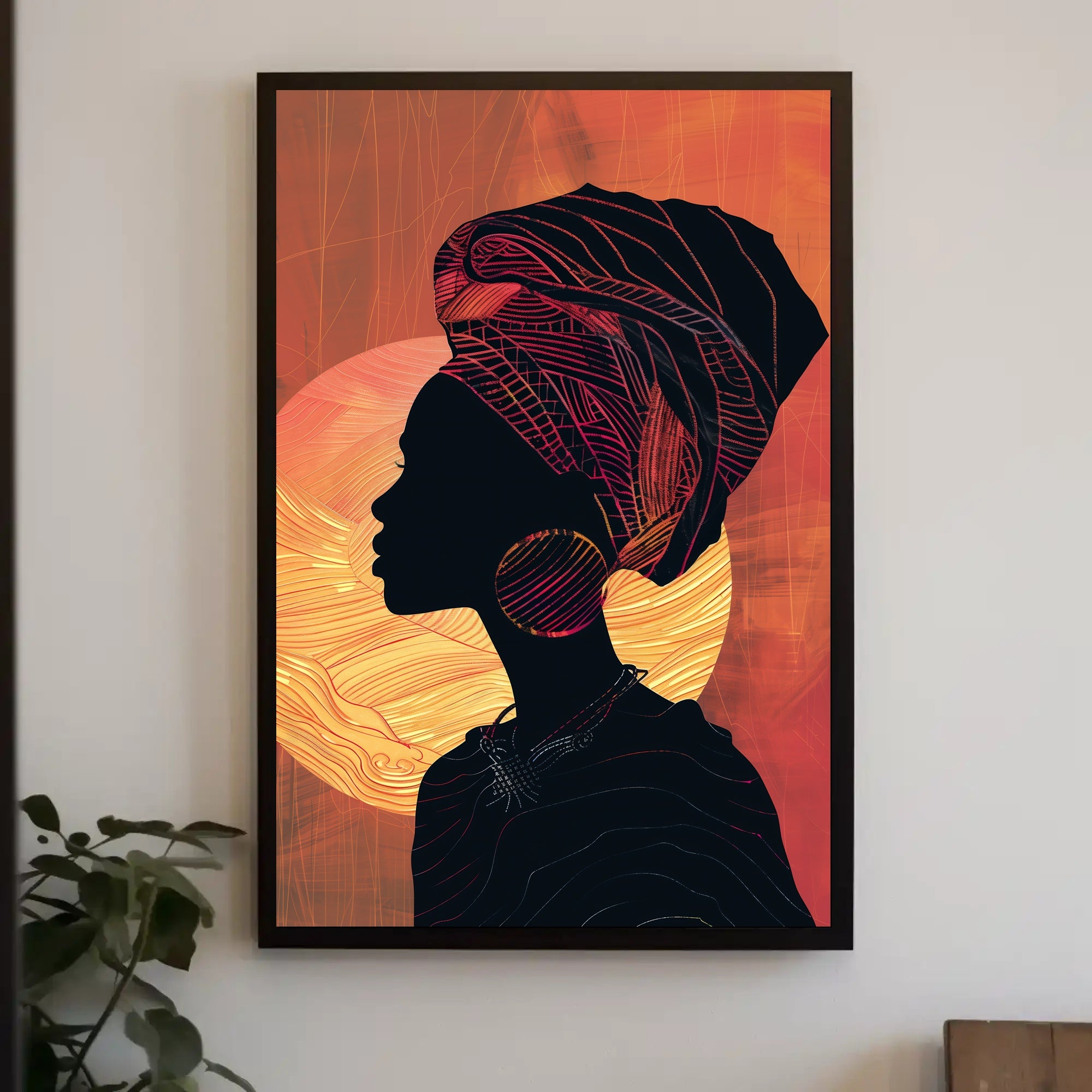 Cultural Silhouette Art in Harmony with Sun Poster PosterGoat