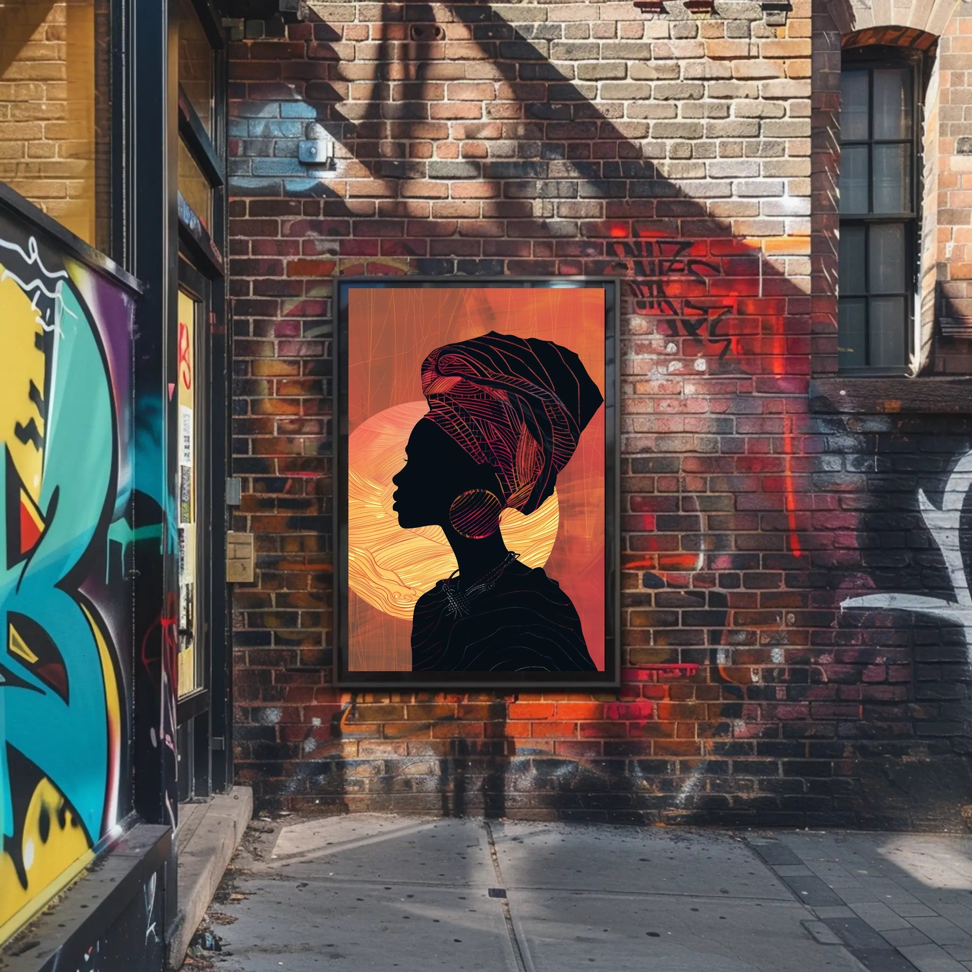 Cultural Silhouette Art in Harmony with Sun Poster PosterGoat