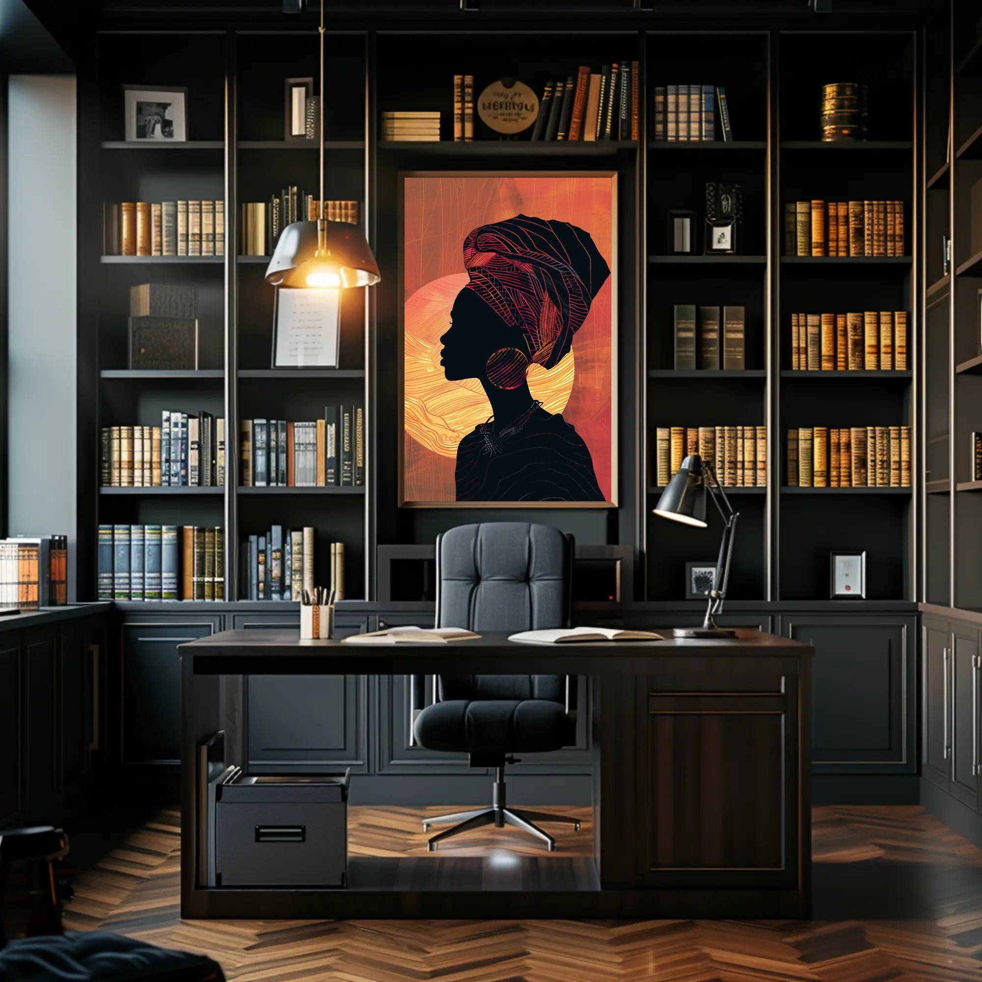 Cultural Silhouette Art in Harmony with Sun Poster PosterGoat