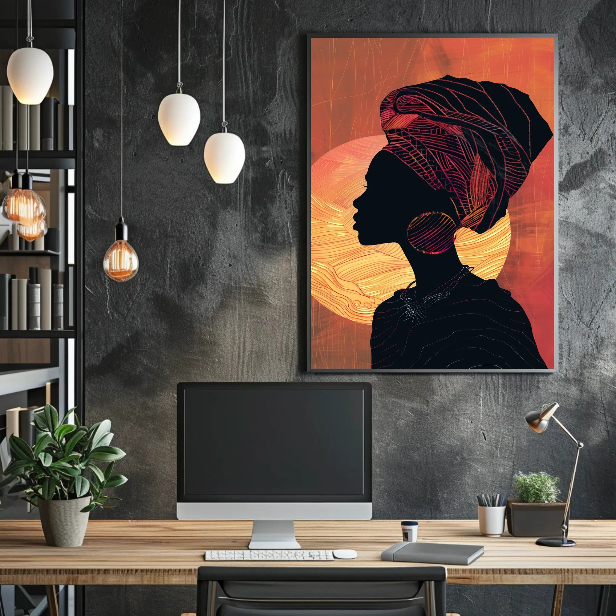 Cultural Silhouette Art in Harmony with Sun Poster PosterGoat