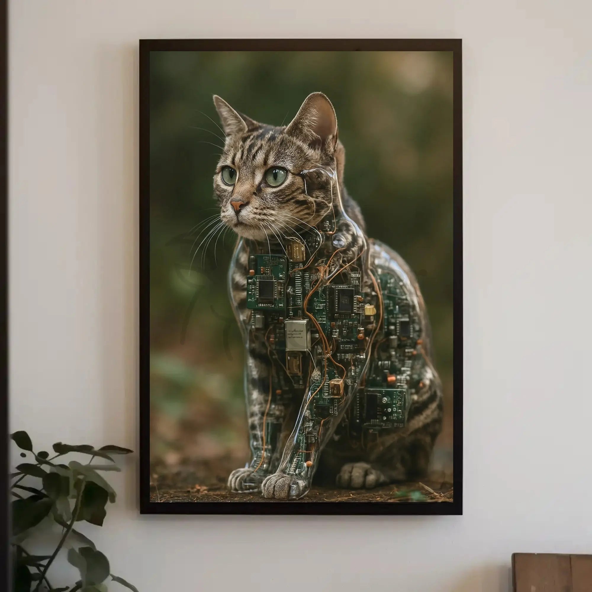 Cybernetic Cat Art: Futuristic Sci-Fi Poster PosterGoat