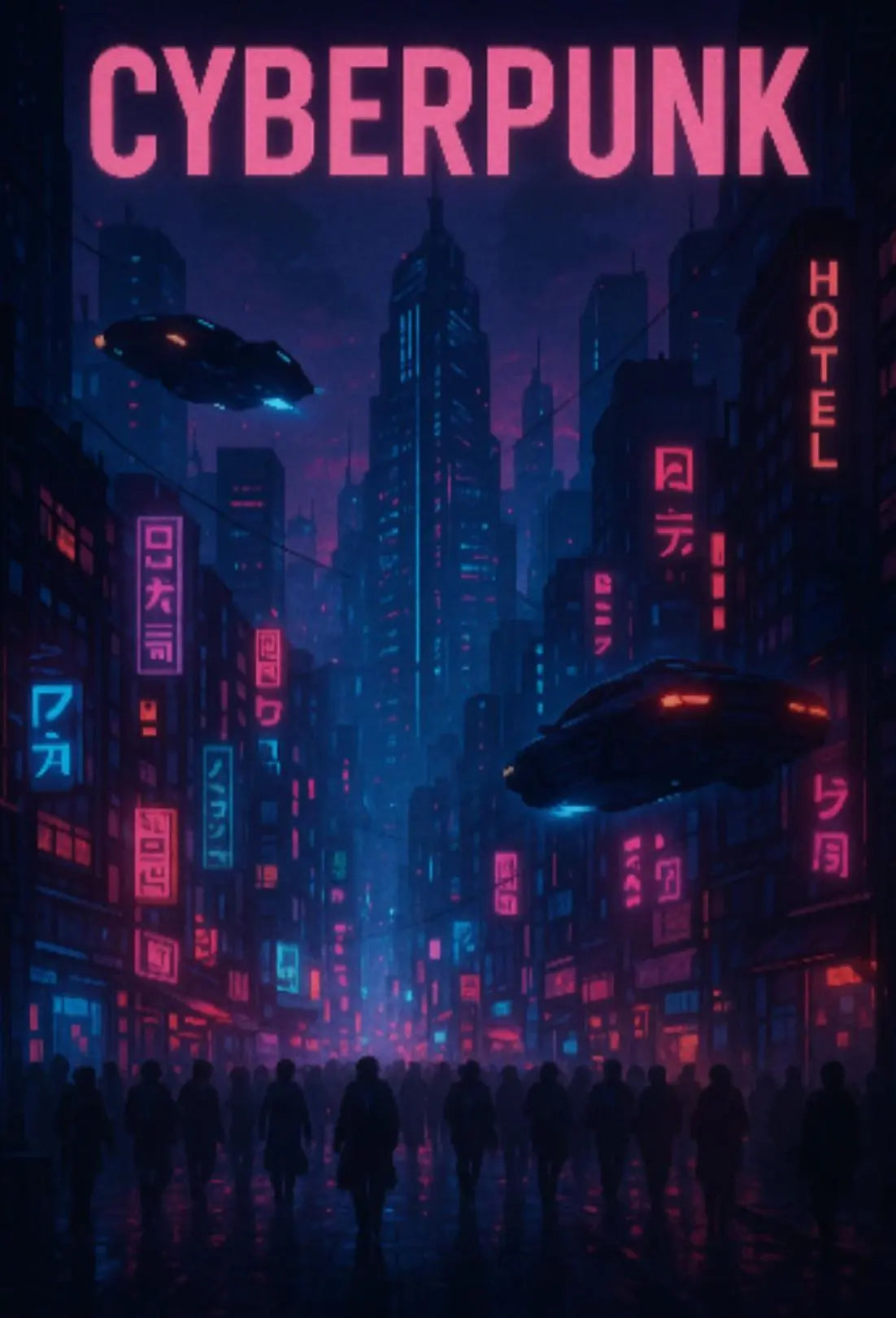 Cyberpunk Cityscape Neon Lights Futuristic Sci-Fi Poster PosterGoat