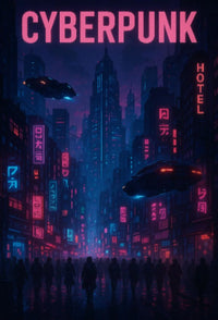 Cyberpunk Cityscape Neon Lights Futuristic Sci-Fi Poster PosterGoat