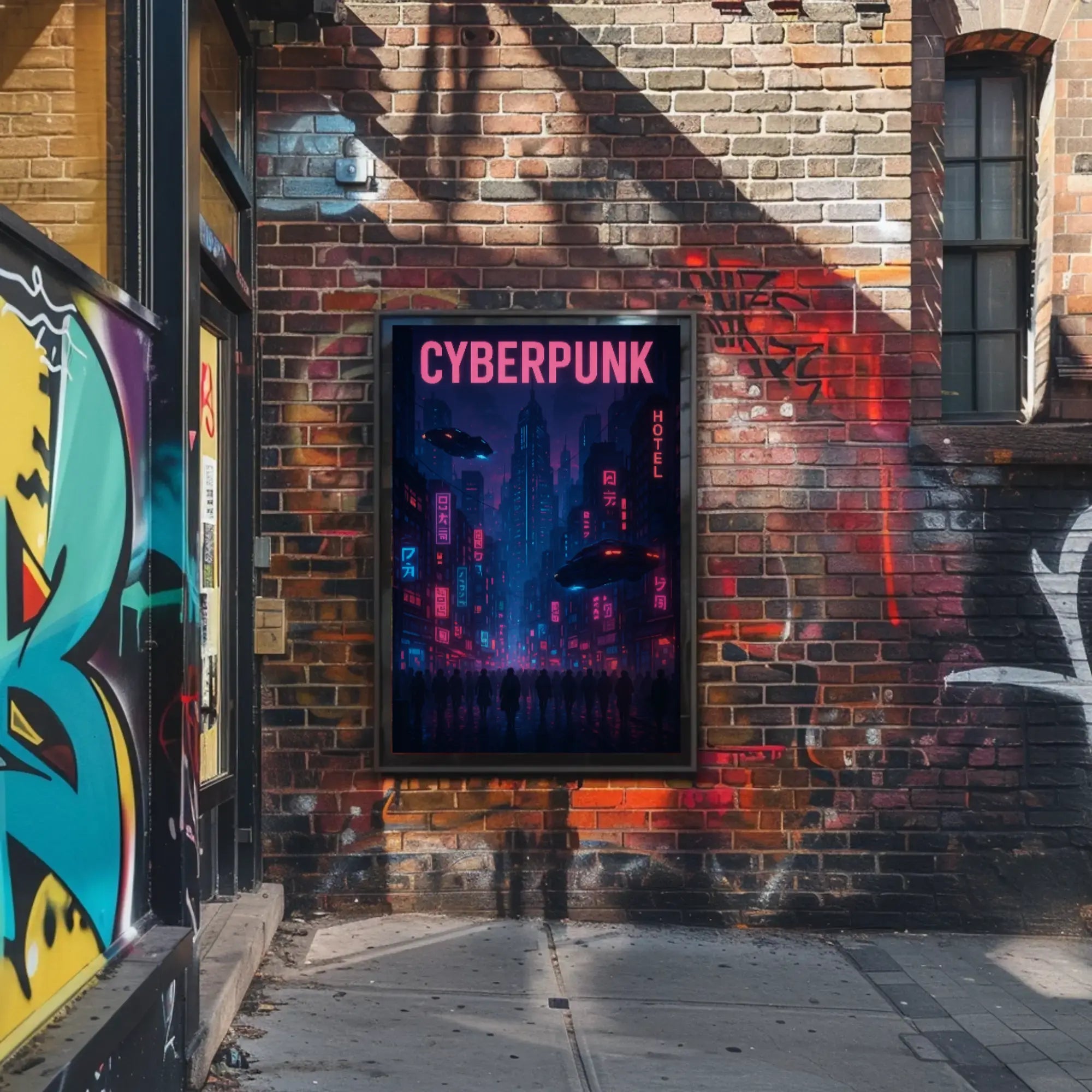 Cyberpunk Cityscape Neon Lights Futuristic Sci-Fi Poster PosterGoat