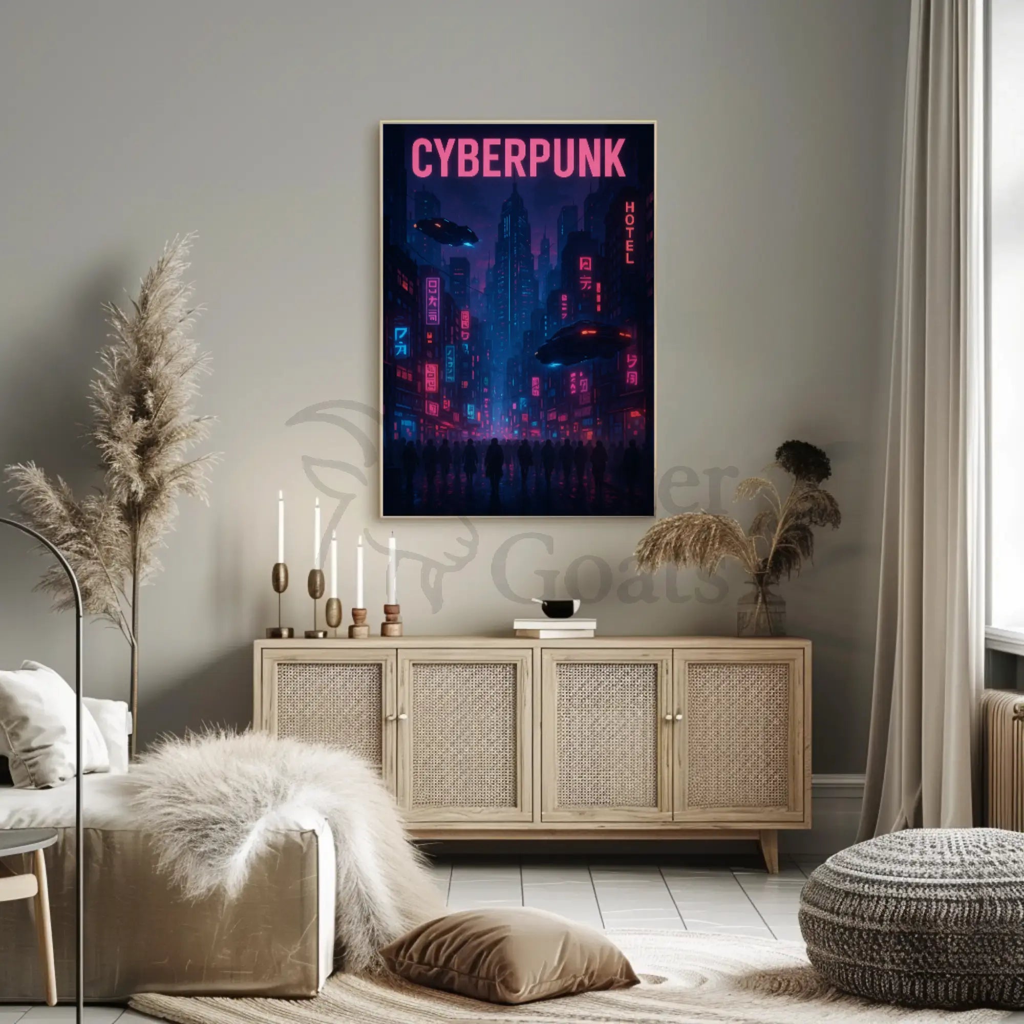 Cyberpunk Cityscape Neon Lights Futuristic Sci-Fi Poster PosterGoat
