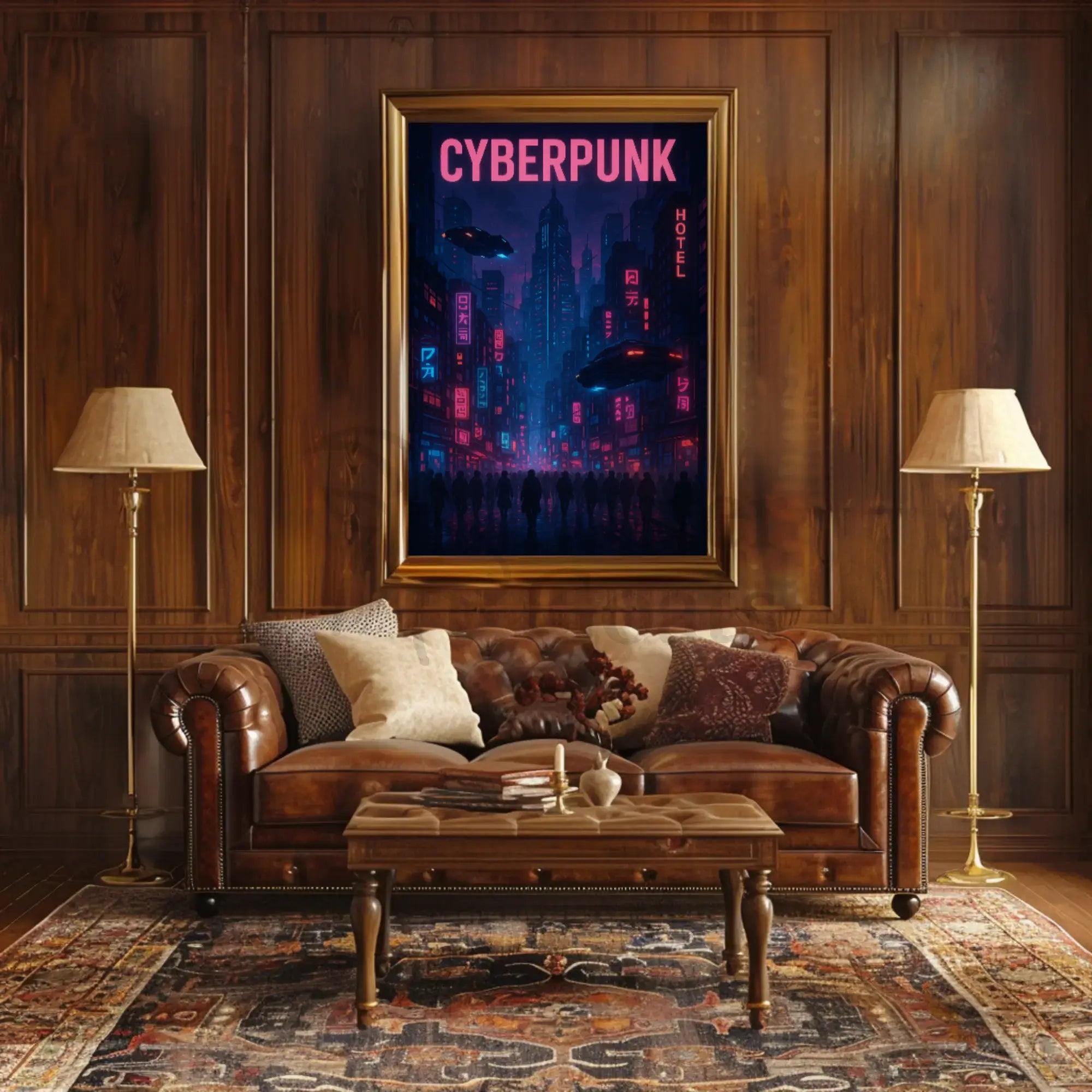 Cyberpunk Cityscape Neon Lights Futuristic Sci-Fi Poster PosterGoat