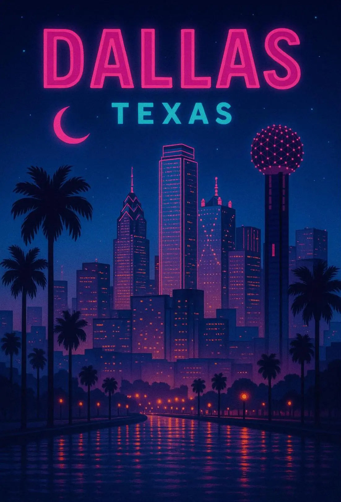 Dallas Skyline Retro-Futuristic Artistic Travel Poster PosterGoat