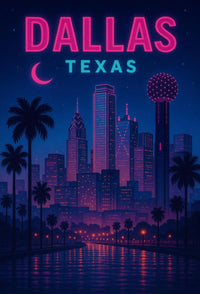 Dallas Skyline Retro-Futuristic Artistic Travel Poster PosterGoat