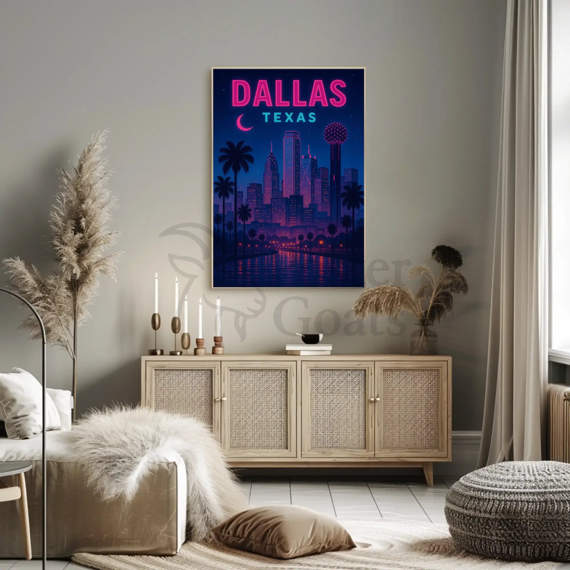 Dallas Skyline Retro-Futuristic Artistic Travel Poster PosterGoat