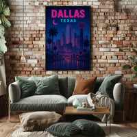 Dallas Skyline Retro-Futuristic Artistic Travel Poster PosterGoat