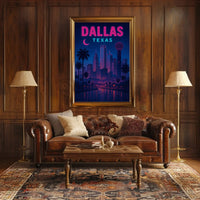 Dallas Skyline Retro-Futuristic Artistic Travel Poster PosterGoat