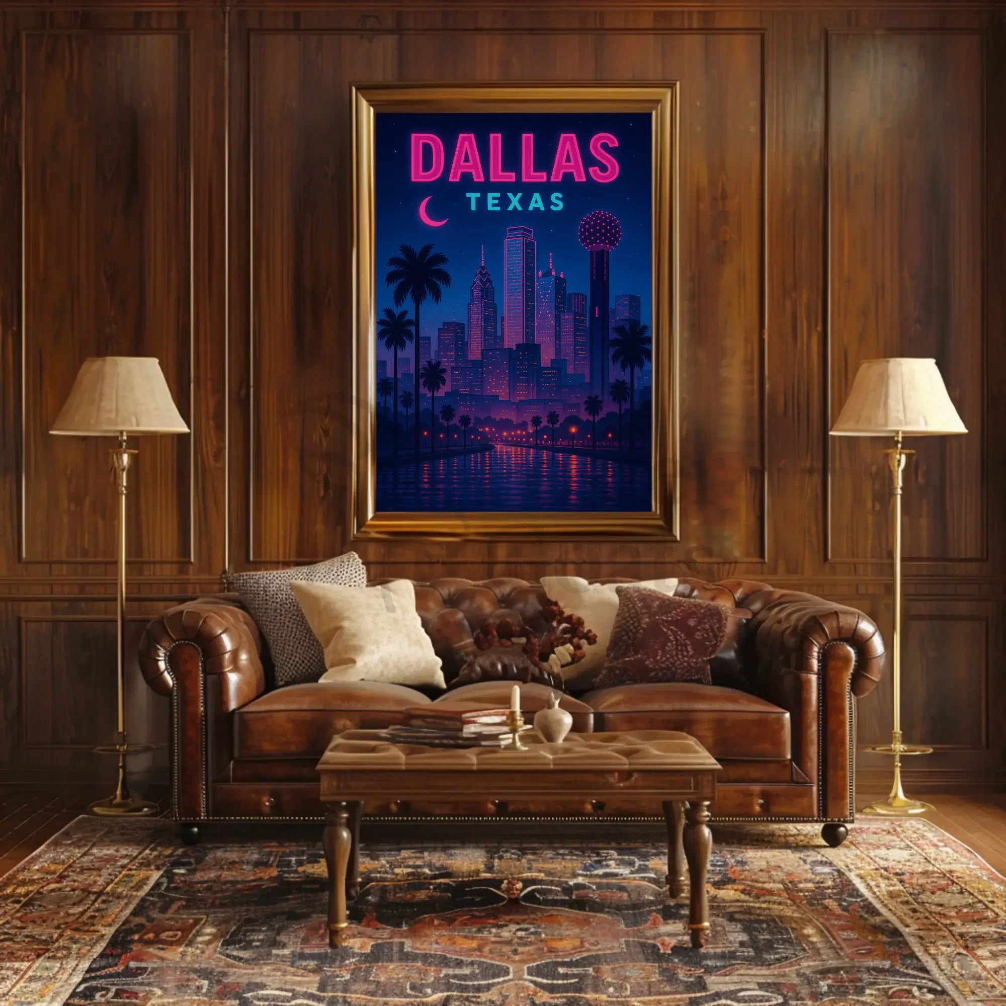 Dallas Skyline Retro-Futuristic Artistic Travel Poster PosterGoat