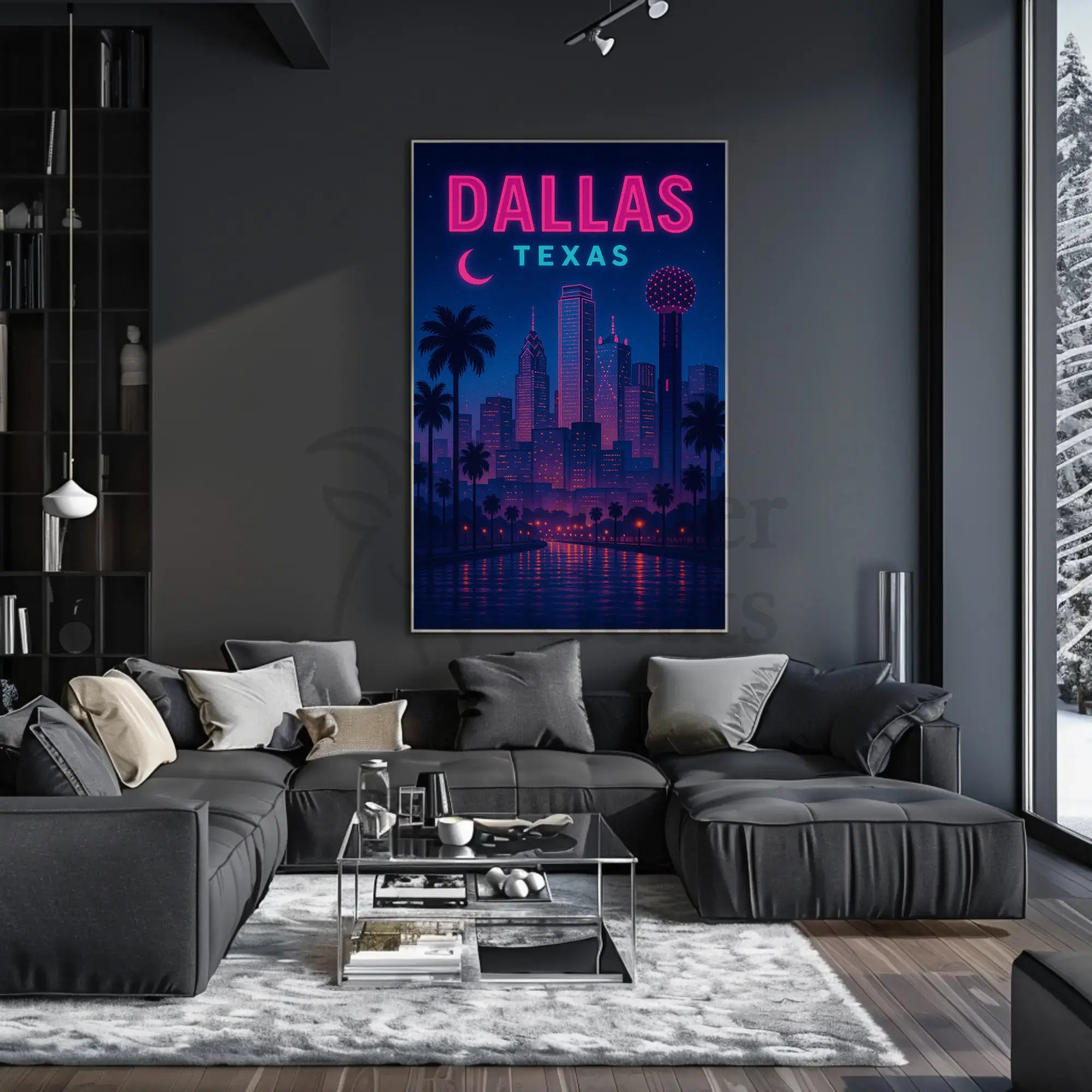 Dallas Skyline Retro-Futuristic Artistic Travel Poster PosterGoat