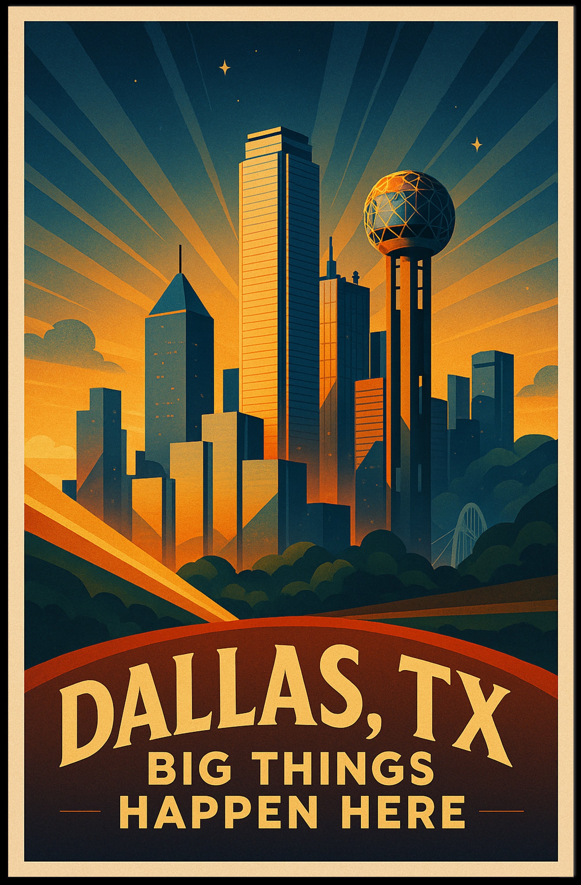 Dallas TX Vintage Big Things Happen Here Poster PosterGoat
