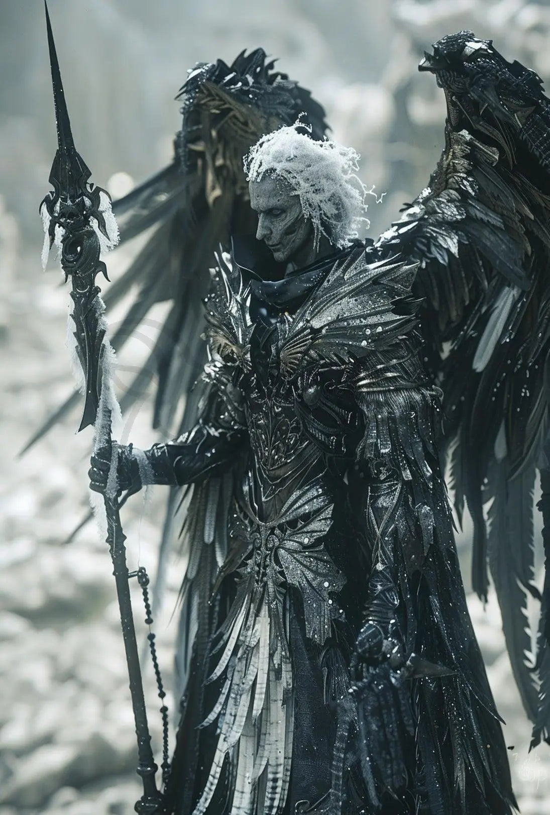 Dark Angel Warrior Monochrome Fantasy Futuristic Sci-Fi Poster PosterGoat