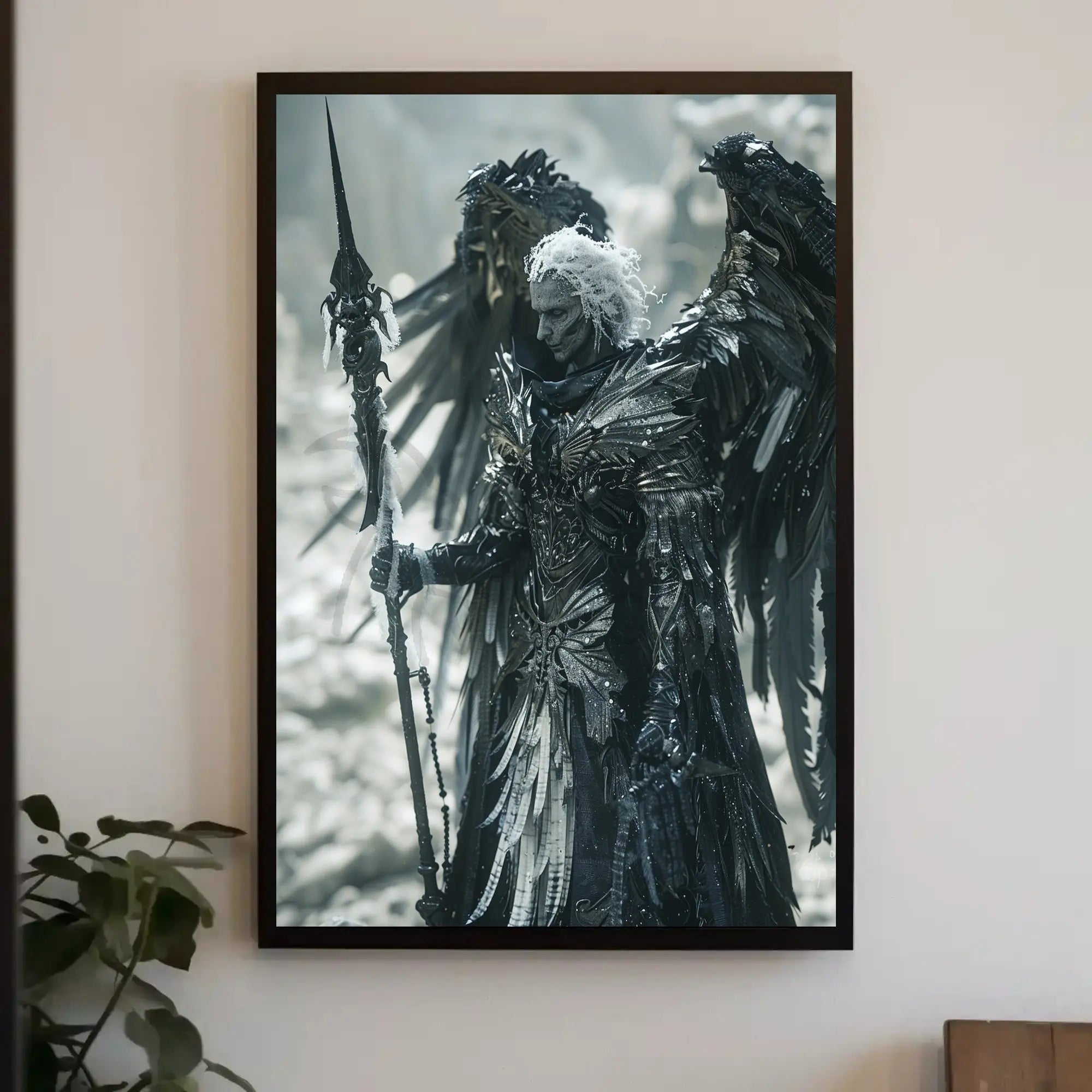 Dark Angel Warrior Monochrome Fantasy Futuristic Sci-Fi Poster PosterGoat