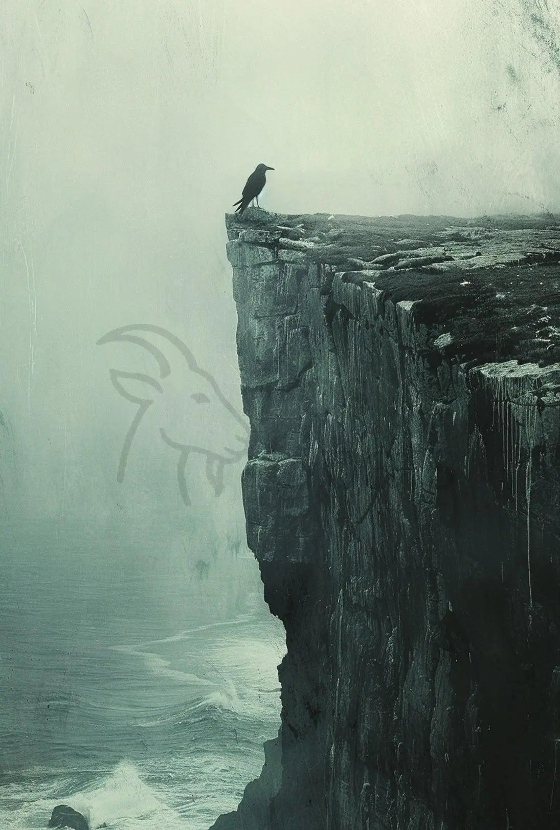 Dark Crow on Cliff: Mystical Animal Art Poster PosterGoat