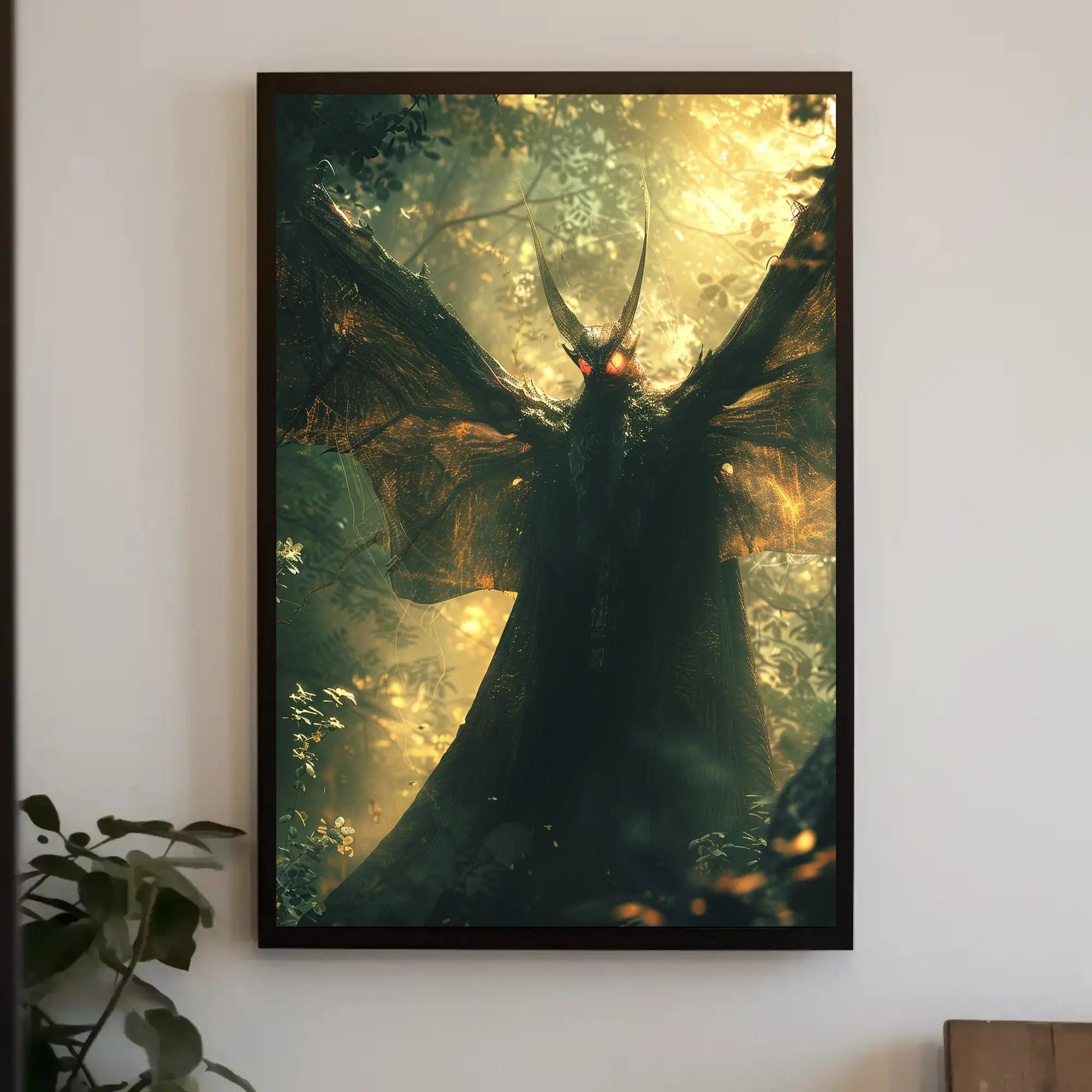 Dark Fantasy Creature in Eerie Forest Artistic Poster PosterGoat