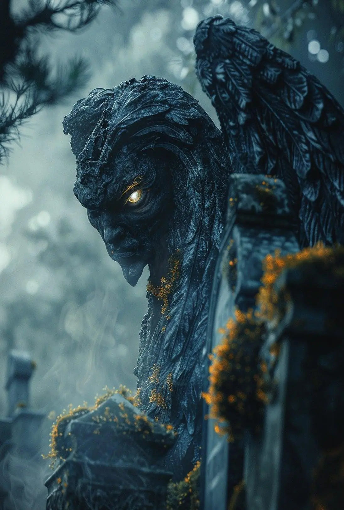 Dark Gargoyle in Mystical Forest Artistic Poster PosterGoat