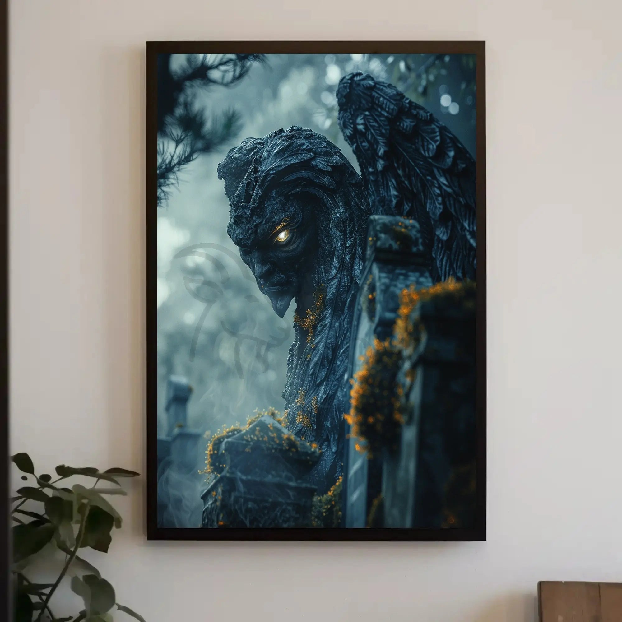 Dark Gargoyle in Mystical Forest Artistic Poster PosterGoat