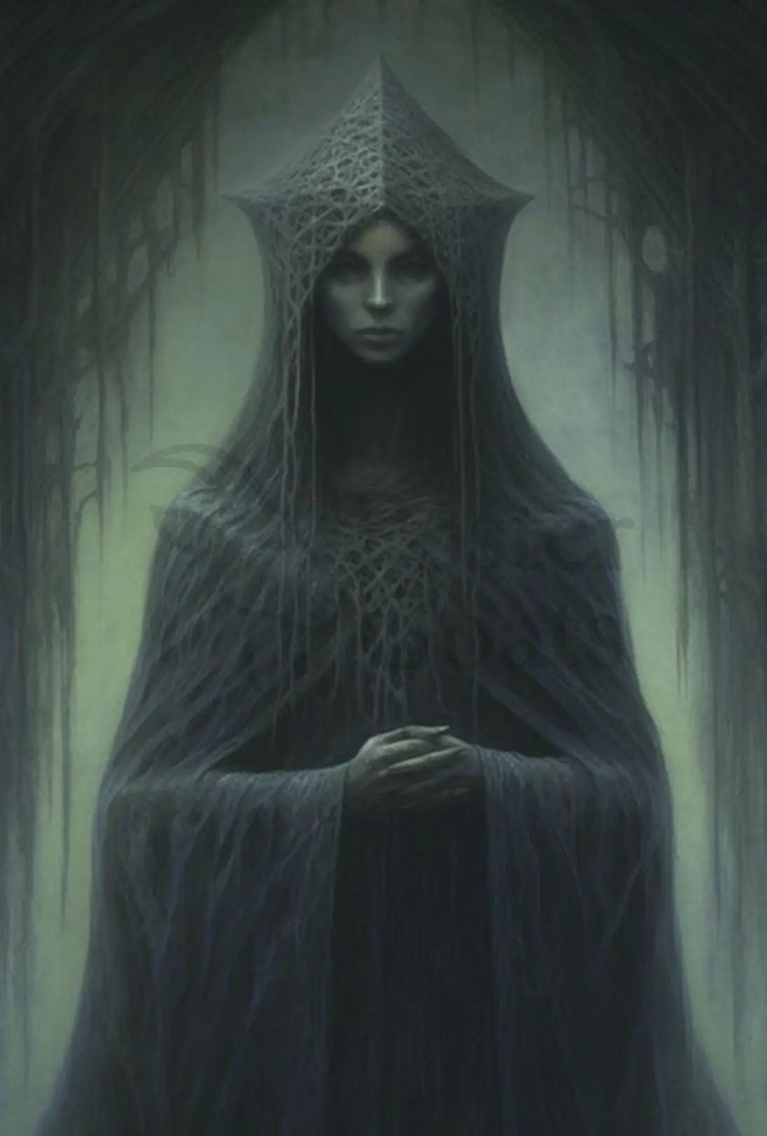 Dark Gothic Fantasy Art with Mysterious Figure Poster PosterGoat