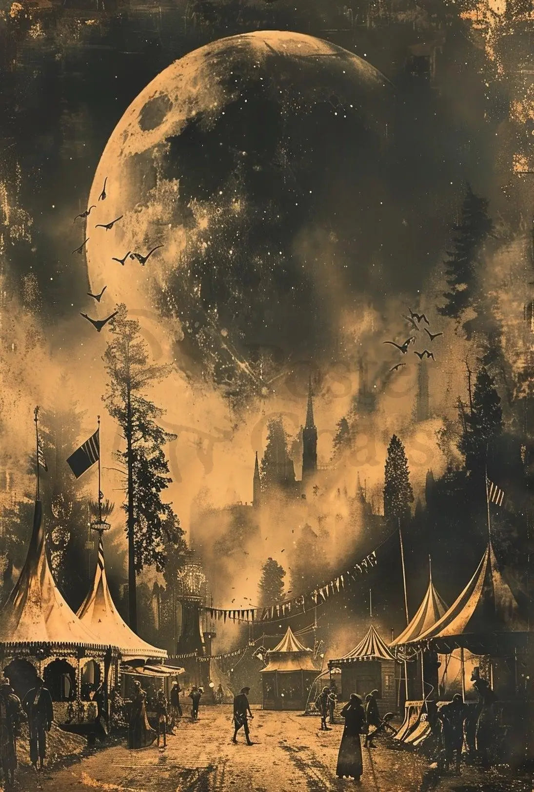 Dark Moon Carnival Scene: Fantasy Vintage Artistic Poster PosterGoat