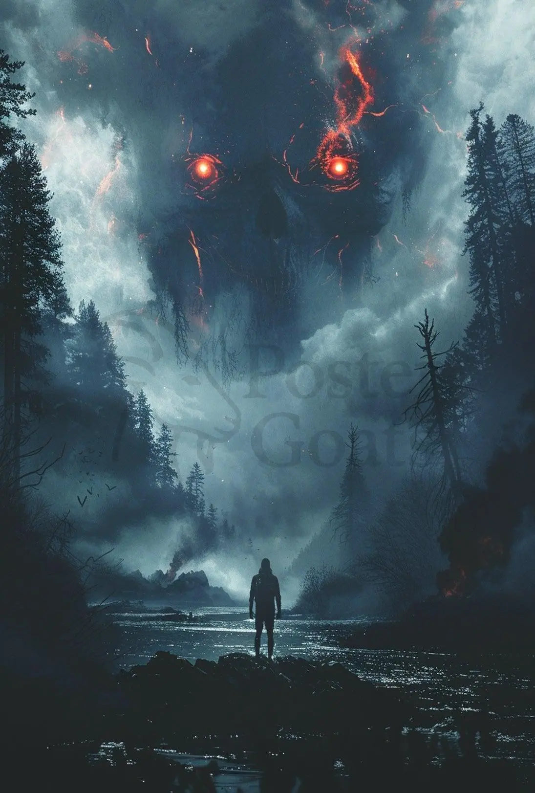 Dark Silhouette: Eerie Forest Mystery Artistic, Artistic Poster PosterGoat