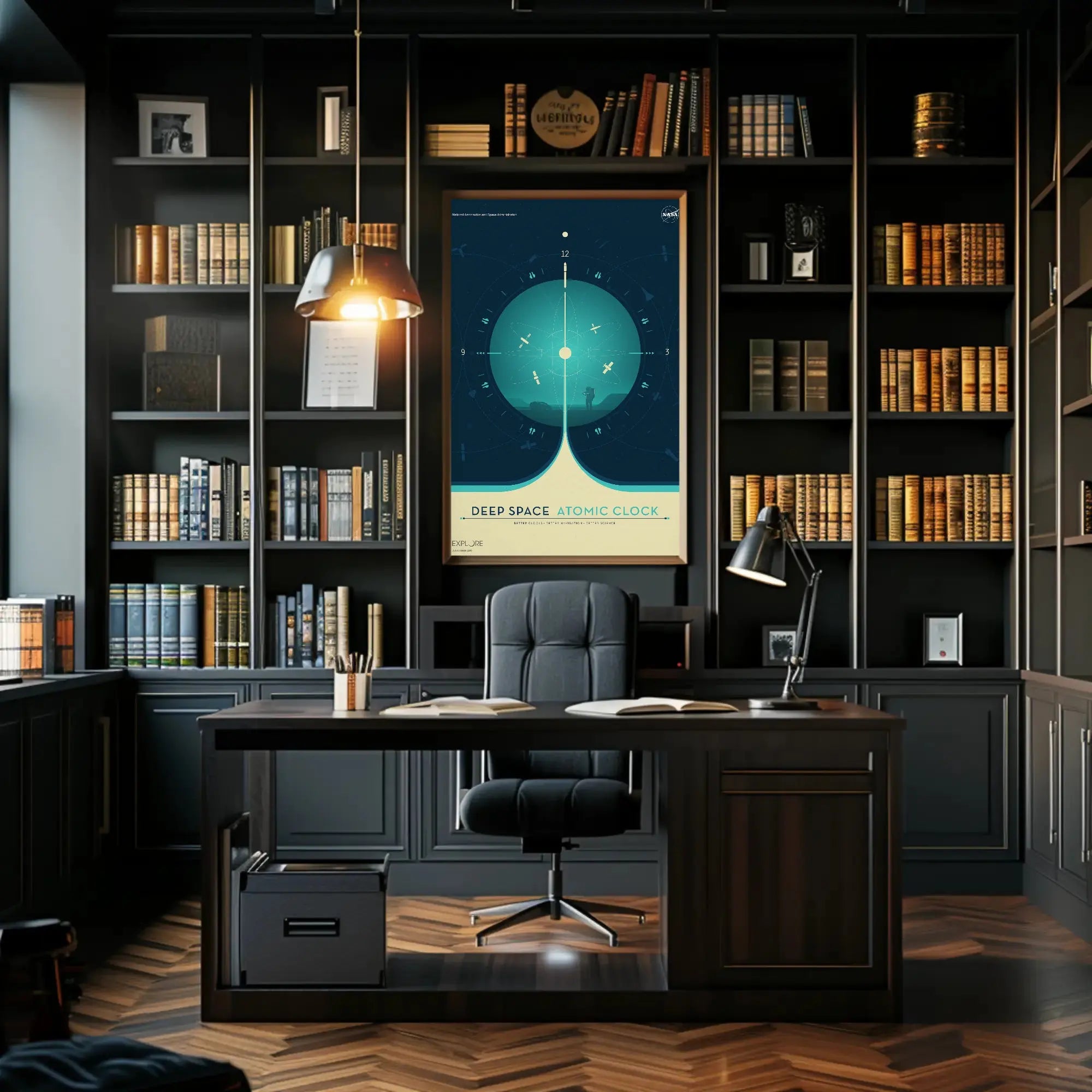 Deep Space Atomic Clock NASA Futuristic Sci-Fi Poster PosterGoat