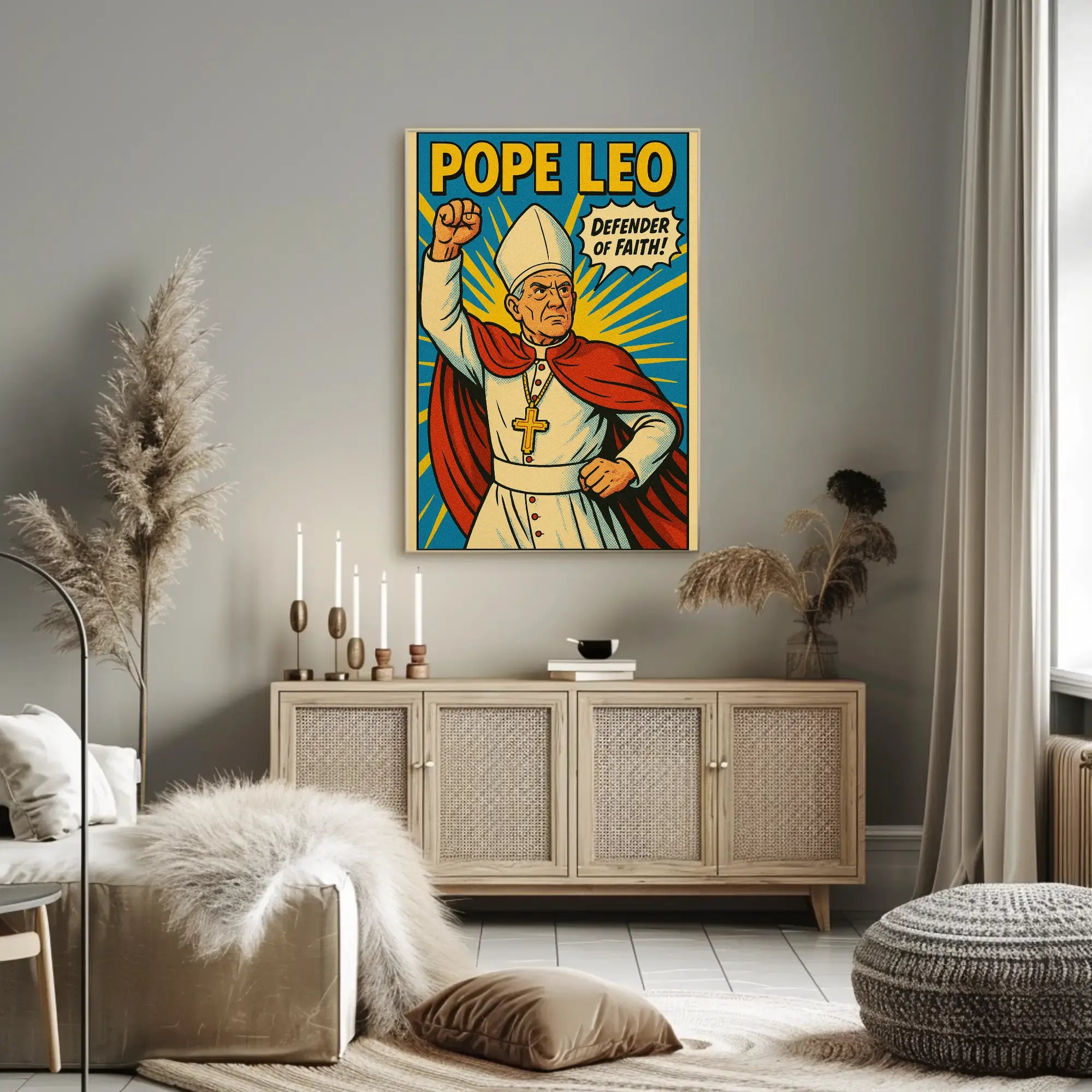 Defender of Faith Comic-Style Propaganda Poster PosterGoat