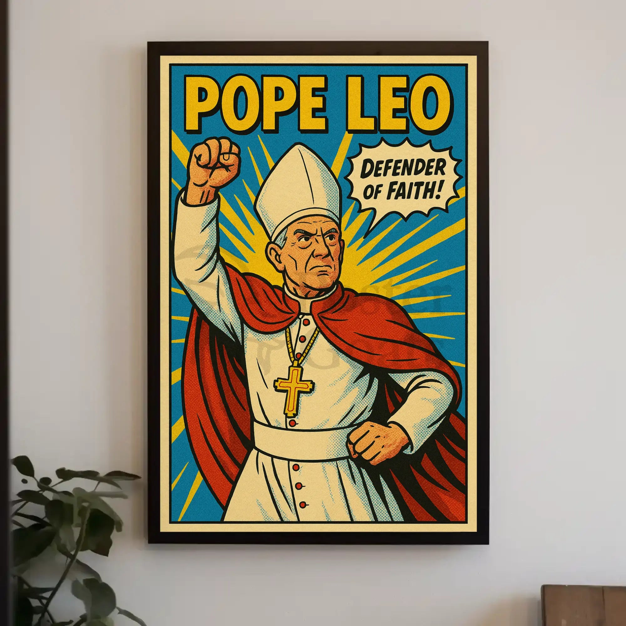 Defender of Faith Comic-Style Propaganda Poster PosterGoat