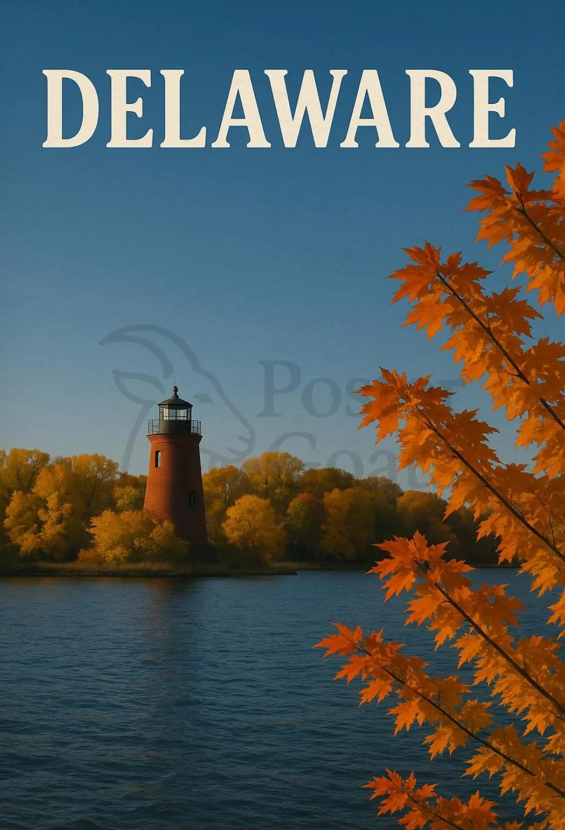 Delaware Lighthouse Autumn Scene Travel Poster PosterGoat
