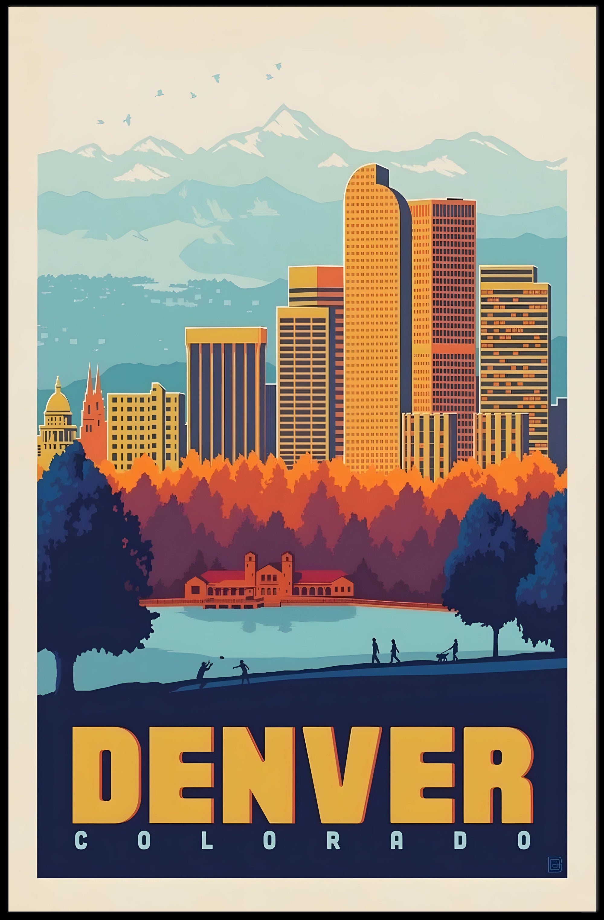 Denver Skyline Vintage Travel Poster PosterGoat