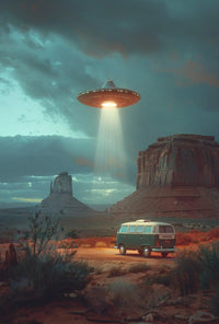 Desert UFO Encounter Futuristic Sci-Fi Poster PosterGoat