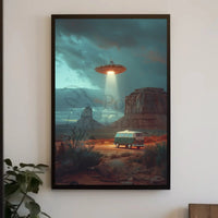 Desert UFO Encounter Futuristic Sci-Fi Poster PosterGoat