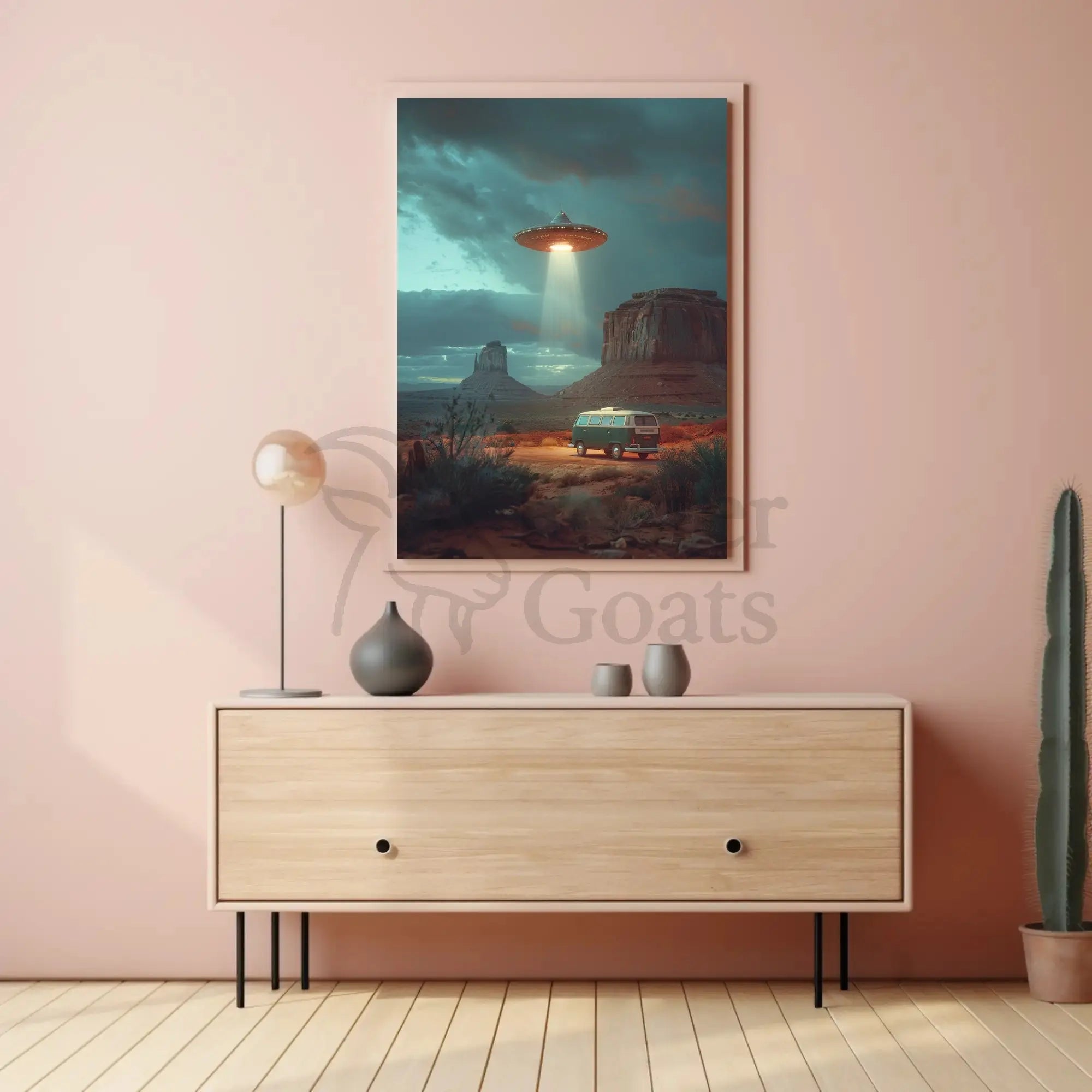 Desert UFO Encounter Futuristic Sci-Fi Poster PosterGoat