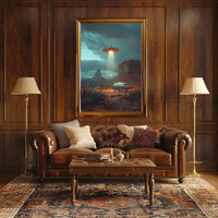 Desert UFO Encounter Futuristic Sci-Fi Poster PosterGoat