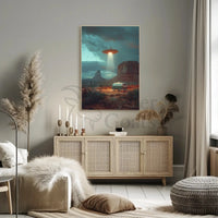 Desert UFO Encounter Futuristic Sci-Fi Poster PosterGoat