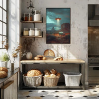 Desert UFO Encounter Futuristic Sci-Fi Poster PosterGoat