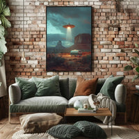 Desert UFO Encounter Futuristic Sci-Fi Poster PosterGoat