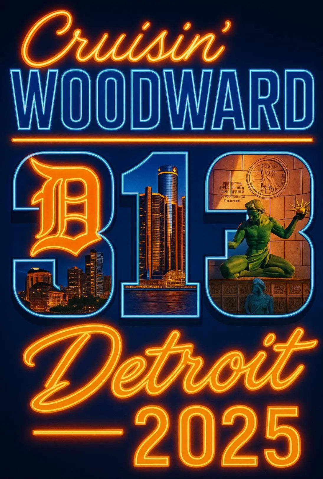 Detroit Neon Vibes Retro-Futuristic Travel Poster PosterGoat